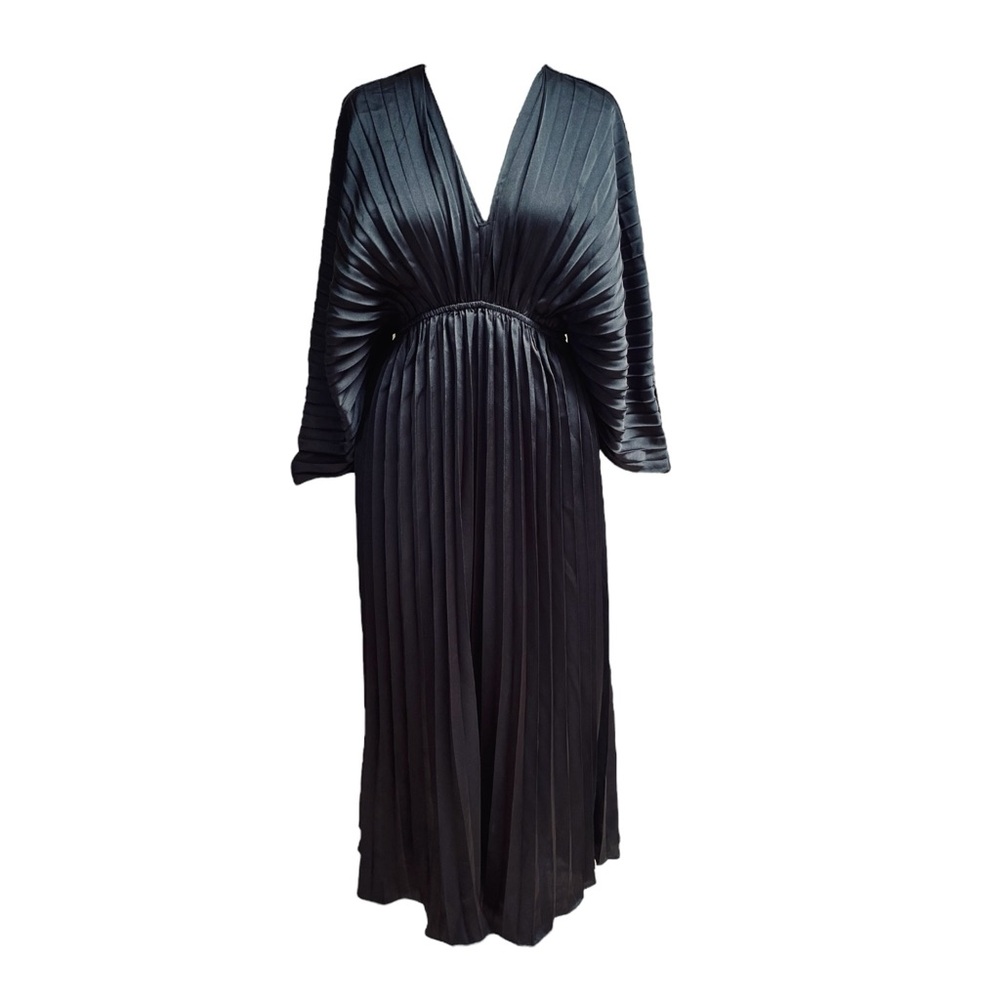 DRESS DAY / SZ S / BLACK / Chic Radial Pleated Midi Dress